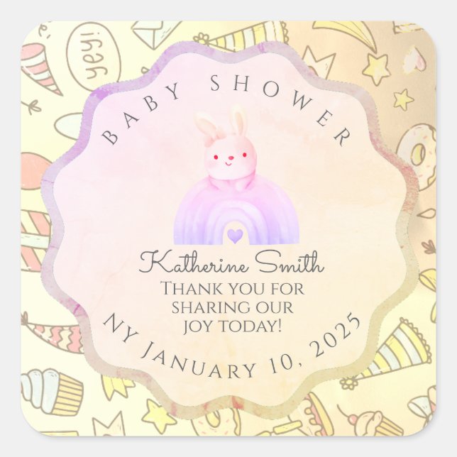 Adesivo Quadrado BEIGE babyshower Adorable cute Celebration  (Frente)