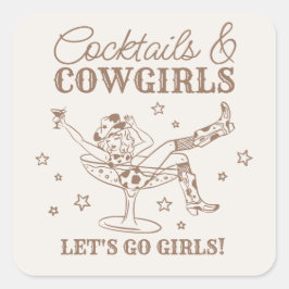 Adesivo Quadrado Beige Cocktails e Cowgirl Rodeo Bachelorette