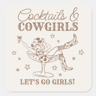 Adesivo Quadrado Beige Cocktails e Cowgirl Rodeo Bachelorette