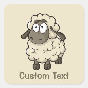 Adesivo Quadrado Beige de Cartoon de Ovelha