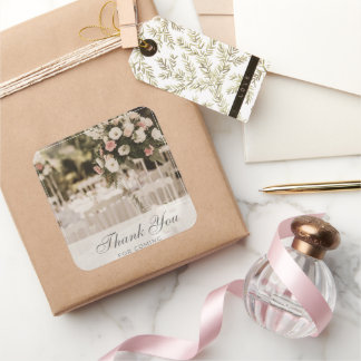 Adesivo Quadrado Beige Pastel Elegant Obrigado Souvenir