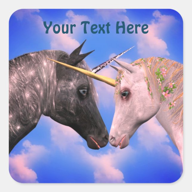 Adesivo Quadrado Beijando Unicórnios Personalizados (Frente)