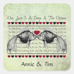 Adesivo Quadrado Beijar Namorados de Peixe Nomes Personalizados