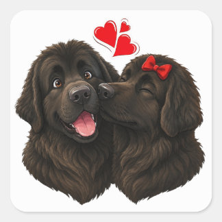Adesivo Quadrado Beijos de Newfie Amor de Cachorrinho