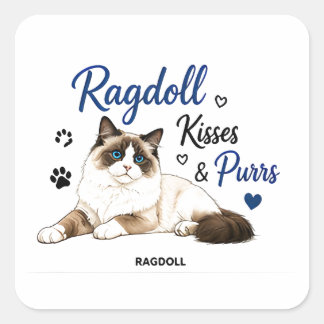 Adesivo Quadrado 🐾 Beijos e Ronronares de Ragdoll - Citação para A