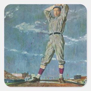 Adesivo Quadrado Beisebol Esportivo Vintage, Arremessador em Jogo d
