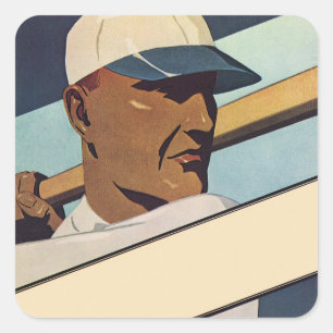 Adesivo Quadrado Beisebol Esportivo Vintage Batedor, Arte Estilizad
