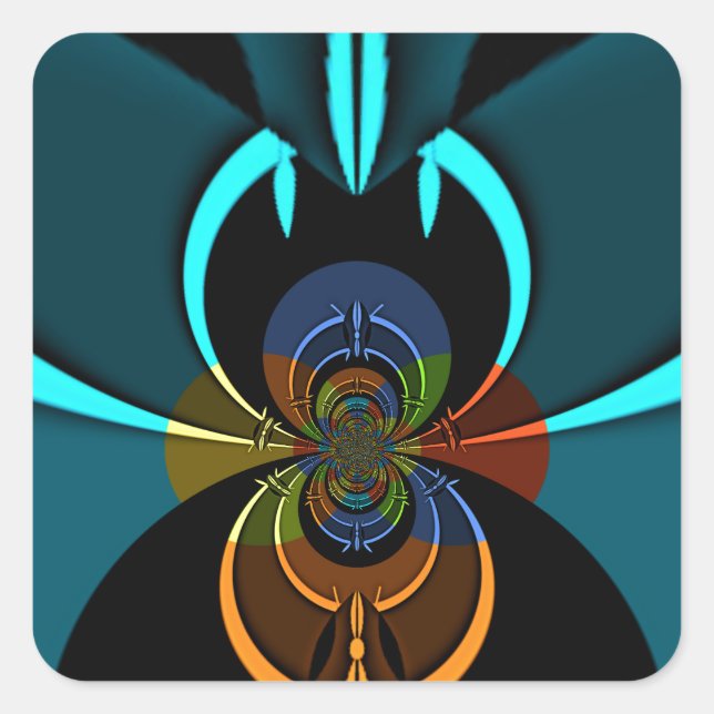 Adesivo Quadrado Bela Abstrato de arte ciano (Frente)