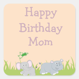 Adesivo Quadrado Bela Aniversário Mãe Animais Safari