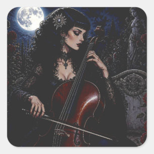 Adesivo Quadrado Bela Beleza Gótica Tocando Violoncelo