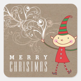 Adesivo Quadrado Bela Caricatura Elf Roda Férias Mágicas Férias de