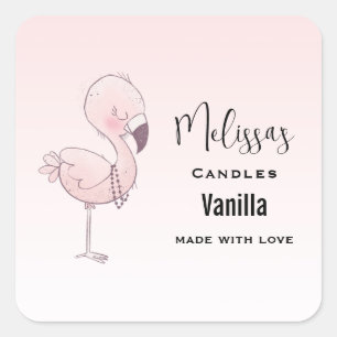 Adesivo Quadrado Bela cor-de-rosa, Flamingo, Ilustração de Velas