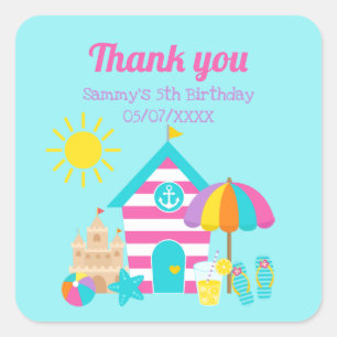 Adesivo Quadrado Bela Diversão Crianças Praia Aniversário de Ver