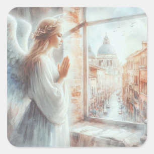 Adesivo Quadrado Bela Figura Angelical com Aura Branca Rezando