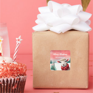 Adesivo Quadrado Bela ovelha Lama Papai noel festa de Natal