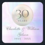 Adesivo Quadrado Bela Pérola 30º Aniversário<br><div class="desc">Com uma bela pérola,  este adesivo de aniversário de casamento de 30 anos pode ser personalizado com as suas informações especiais de aniversário de pérola num fundo de pérola. Concebido por Thisisnotme©</div>