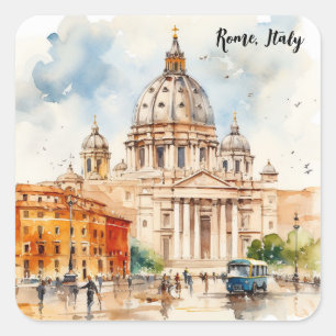 Adesivo Quadrado Bela Roma Itália Pintura Aquarela
