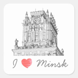 Adesivo Quadrado Belarus I Love Minsk City Gates Architecture