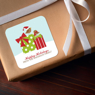 Adesivo Quadrado Belas Aves e Presentes de Natal
