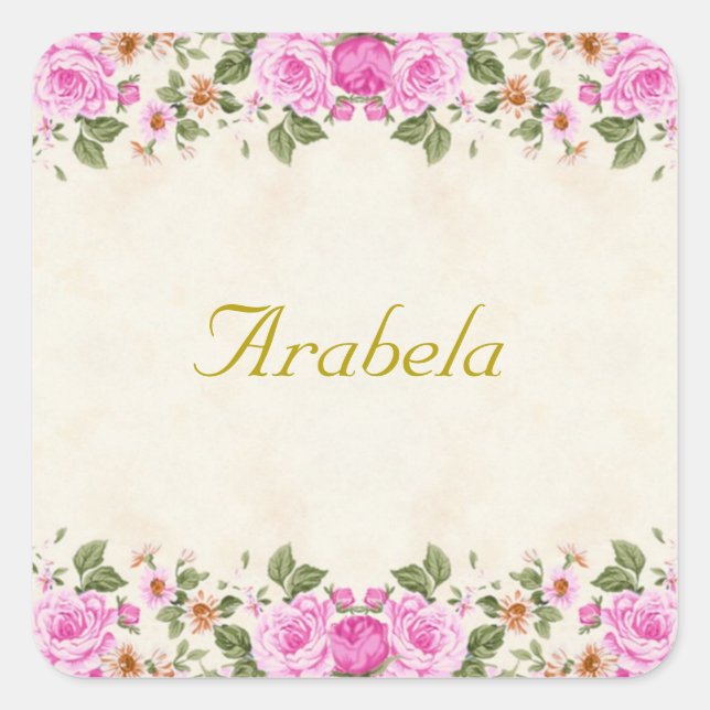 Adesivo Quadrado Belas Flores Cor-de-Rosa Personalizadas (Frente)