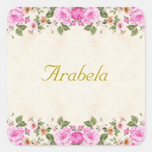 Adesivo Quadrado Belas Flores Cor-de-Rosa Personalizadas