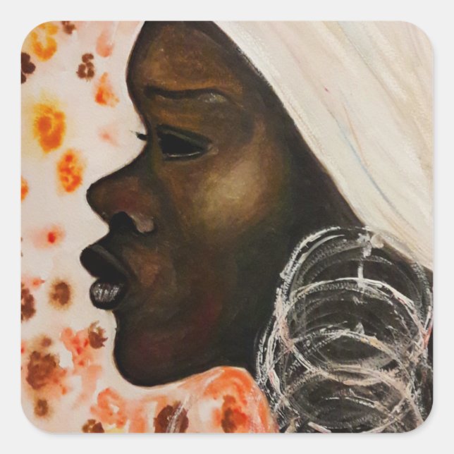 Adesivo Quadrado Beleza Africana - Pintura em aquarela (Frente)
