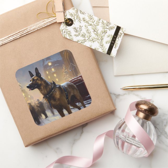 Adesivo Quadrado Belga Malinoi Natal Fesason (Presentear)