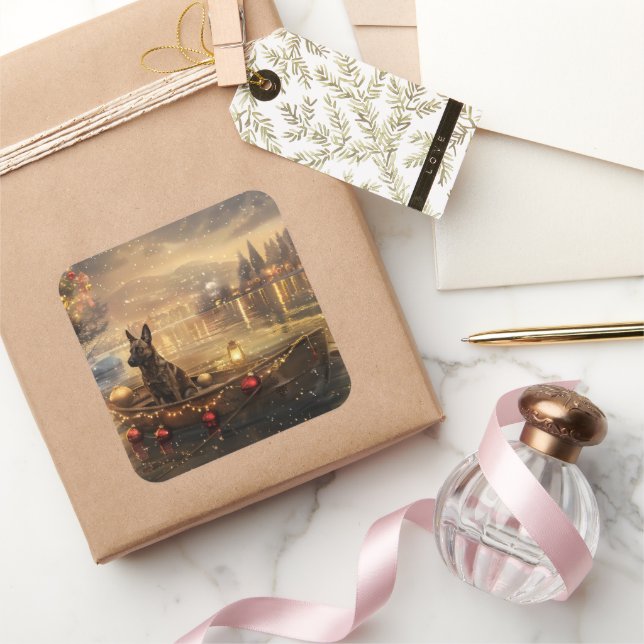 Adesivo Quadrado Belga Malinoi Natal Voyage Festiva (Presentear)