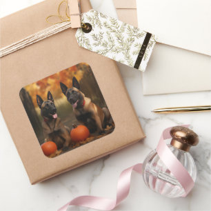 Adesivo Quadrado Belga Malinoi Puppy Autumn Delight Pumpkin