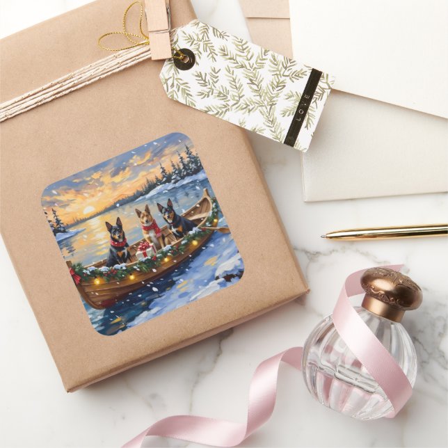 Adesivo Quadrado Belgian Malinois Christmas Boat Holiday (Presentear)