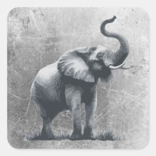 Adesivo Quadrado Belíssima Tromba de Elefante Levantada Arte Animal