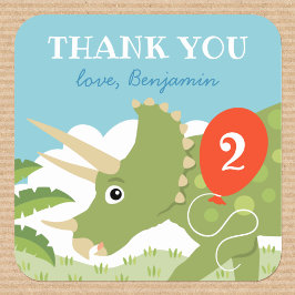 Adesivo Quadrado Belo Aniversário Dinossaur Triceratops Nome Person