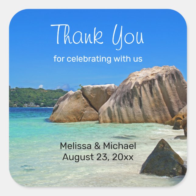 Adesivo Quadrado Belo Casamento de Linha Costeira Rochosa no Mar Tr (Frente)