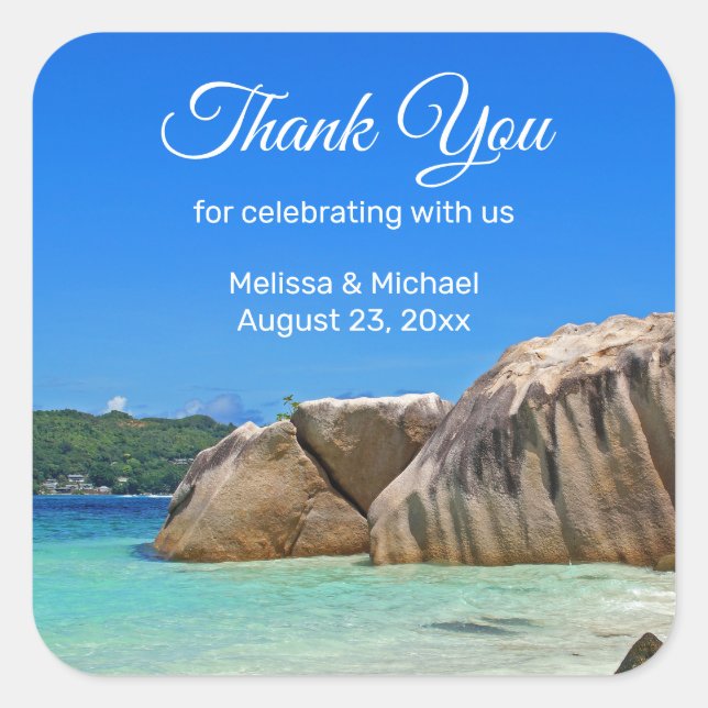 Adesivo Quadrado Belo Casamento de Linha Costeira Rochosa no Mar Tr (Frente)