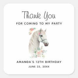 Adesivo Quadrado Belo Cavalo Branco Boho Floral Aniversário