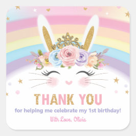 Adesivo Quadrado Belo Coelho Coelho Aniversário Obrigado