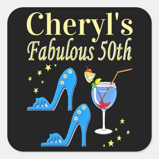 ADESIVO QUADRADO BELO DESIGN DE ANIVERSÁRIO AZUL 50º ANIVERSÁRIO (Frente)