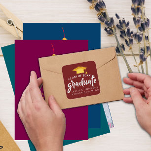 Adesivo Quadrado Belo Formando Dourado Vermelho Que Graduação 2024