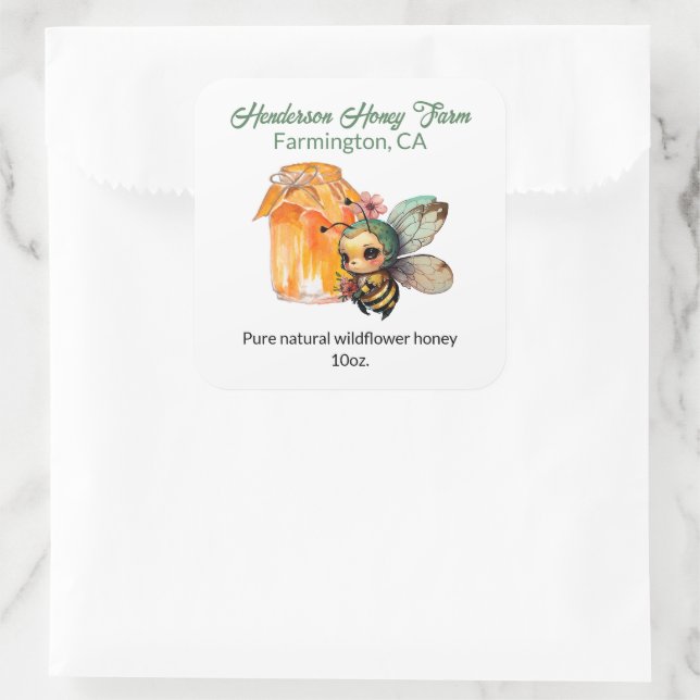 Adesivo Quadrado Belo Jar de Mel de Abelha (Bolsa)