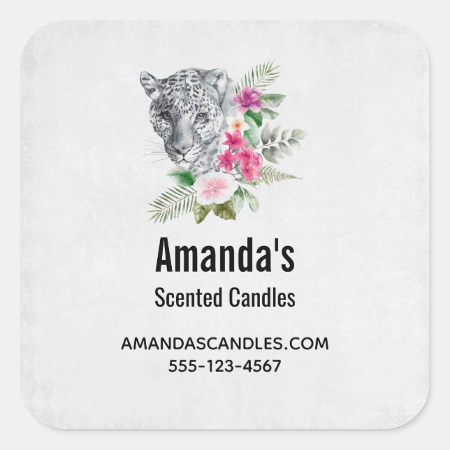 Adesivo Quadrado Belo negócio de retratos de cabeça-leopardo (Frente)