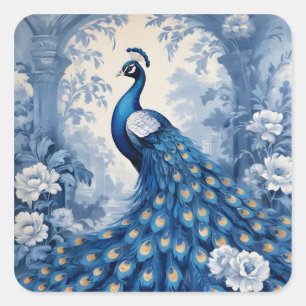 Adesivo Quadrado Belo pavão azul