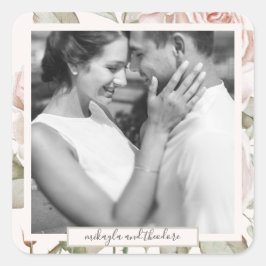 Adesivo Quadrado Belo Peach Blush Rosas Foto de Casamento