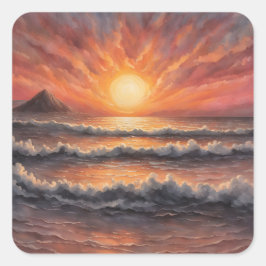 Adesivo Quadrado Belo pôr do sol no oceano