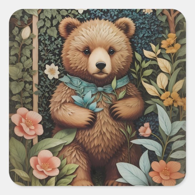 Adesivo Quadrado Belo Urso Castanho William Morris Inspirou (Frente)