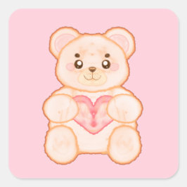 Adesivo Quadrado Belo Urso Dia de os namorados Com Coração Vermelho