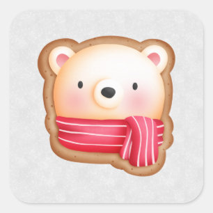 Adesivo Quadrado Belo Urso Enfrentado Vermelho Scarf e Cheeks Rosad