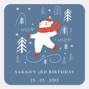 Adesivo Quadrado Belo Urso Florestal De Inverno Esquece Qualquer Cr