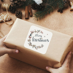 Adesivo Quadrado Belo Vintage Borboletas Feliz Natal