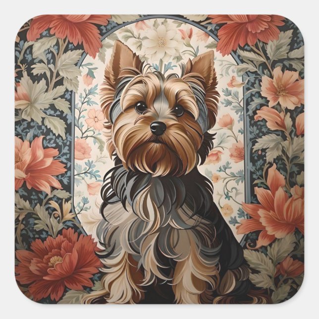 Adesivo Quadrado Belo Yorkie | Yorkshire Terrier Portrait (Frente)