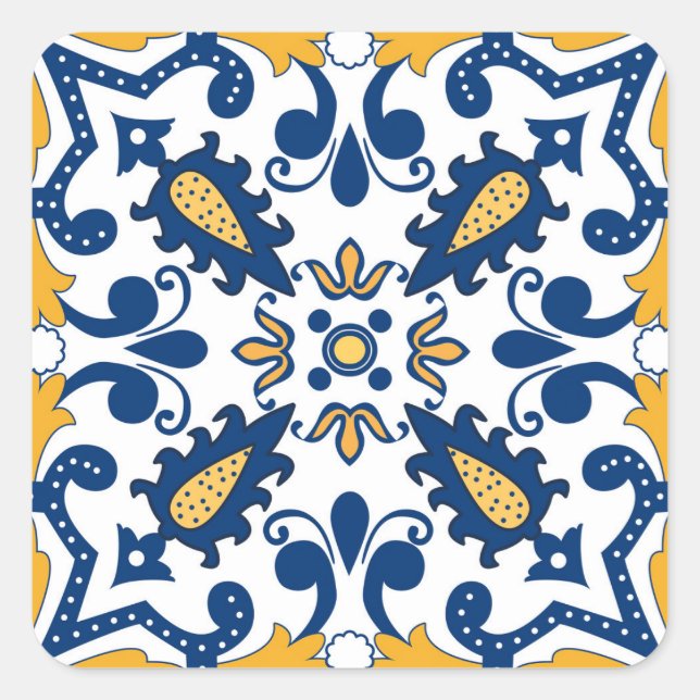 Adesivo Quadrado 💙 💛 Belos Azulejos azuis e amarelos, (Frente)
